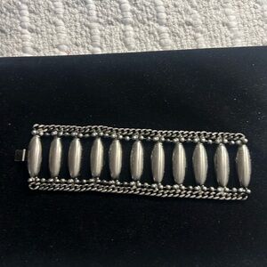 Vintage art deco wide gate bracelet hook catch silver tone untested Size 7”LX2”W
